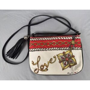 Brighton Love Glitter & Go Canvas Crossbody Pouch Scarf Print Tassel Bag